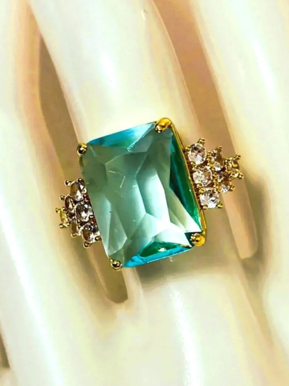 Aqua Emerald Cut Statement Ring – Stainless Steel & CZ - Cocktail Ring
